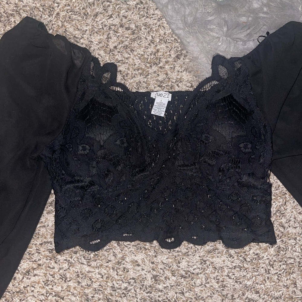 Rue21 Crochet Lace Crop Top Bundle - Sage Green & Black - Picture 6 of 10